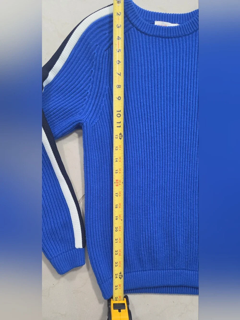 Tory Burch Wool Sweater XS Blue Preppy Varsity Sporty Colorblock Retro Luxury
